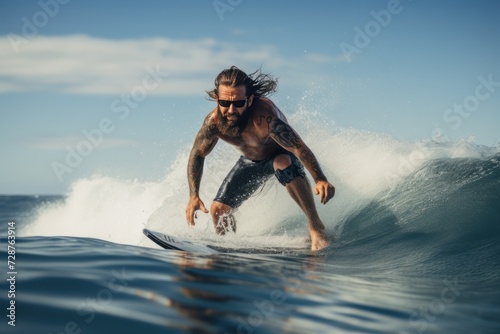 Surfer on the ocean wave. Surfer on the ocean wave. Sport concept. Vacation and Travel Concept with Copy Space.
