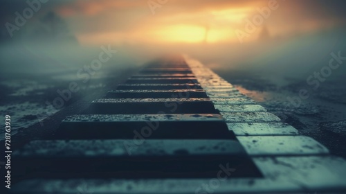 A piano keyboard transformed into a surreal path of musical discovery.
