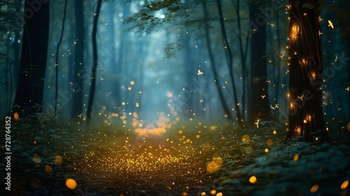 A magical forest scene with fireflies, conveying the enchantment of a secret rendezvous photo