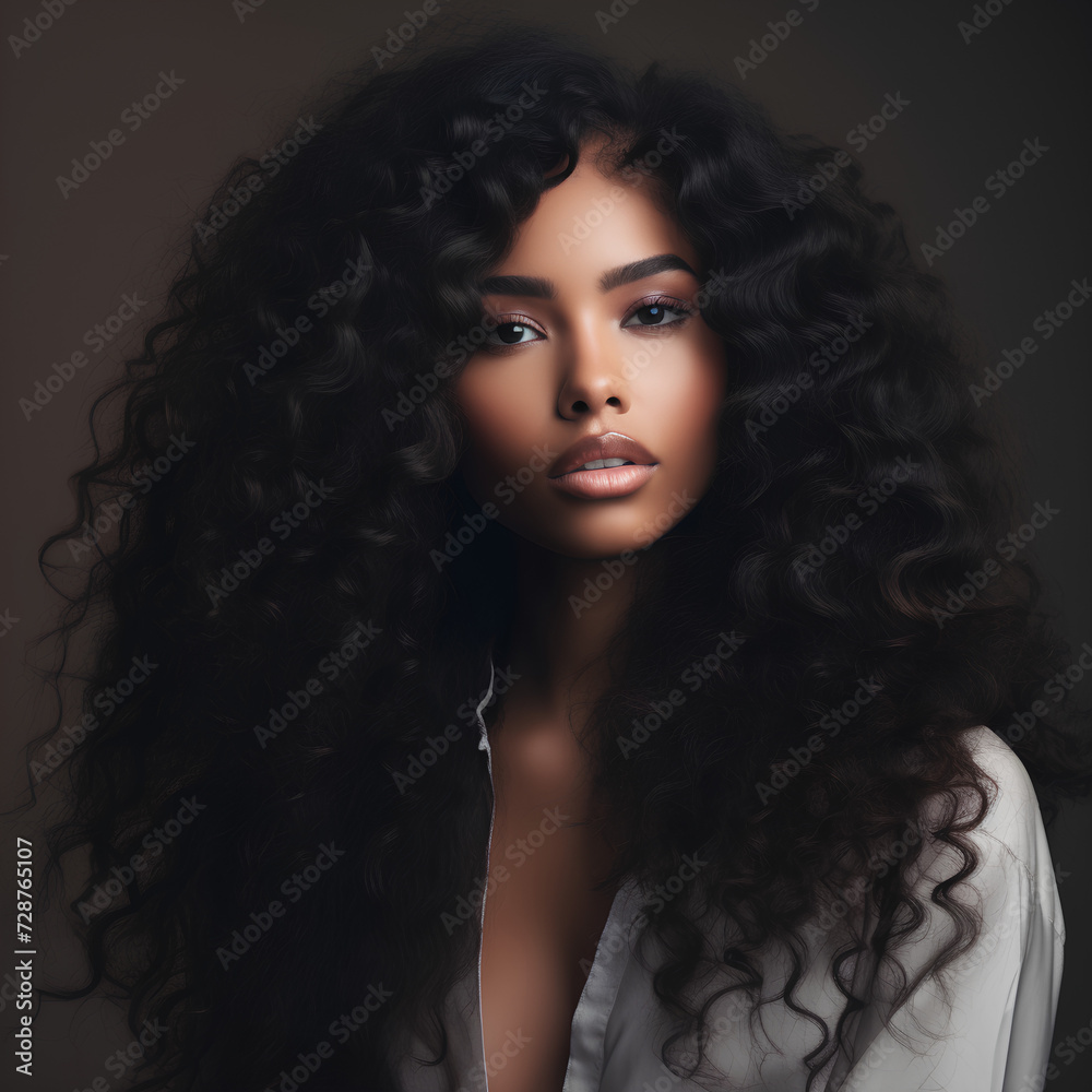 African American woman with llong wavy hair. 