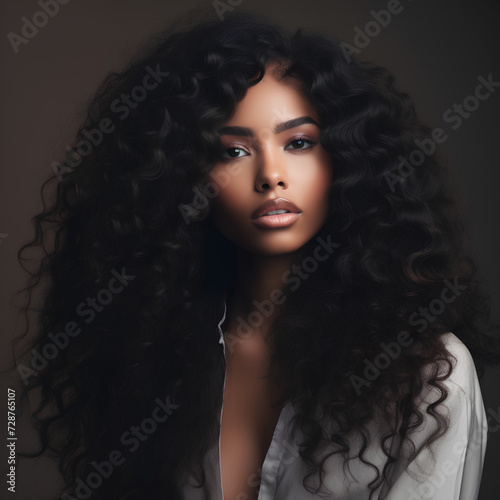 African American woman with llong wavy hair. 