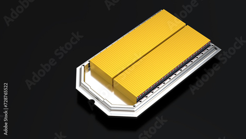 3d rendering rechargeable electric car battery or pack of battery cells module, EV Battery Pack on Skateboard platform, ev automotive energy storage industry, 3D rendering
