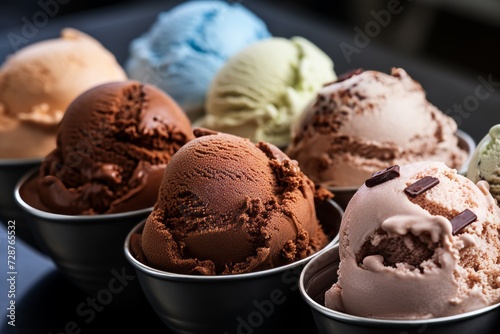 Closeup of delicious ice cream gelato chocolate flavors dessert