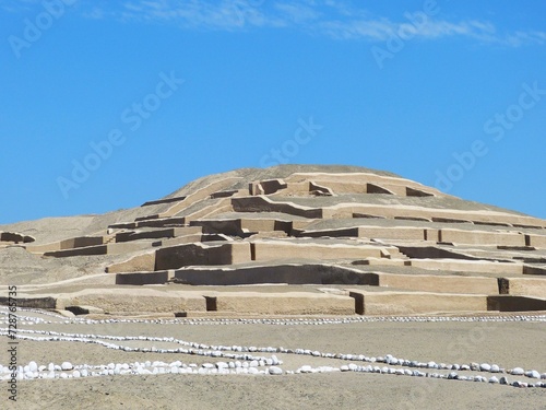 Cahuachi  complex of truncated adobe pyramids of ancient Nazca culture In Peru’s Desert..