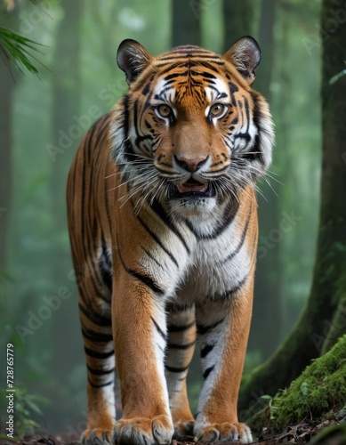 Majestic tiger roaming through the lush forest