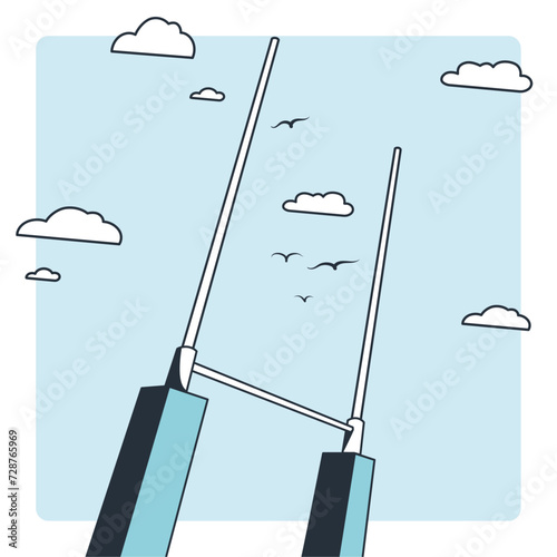 Line illustration of rugby posts from low angle with blue tone and shadow