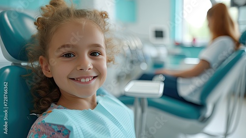 joy of a happy little girl having a dentist's appointment in a modern clinic