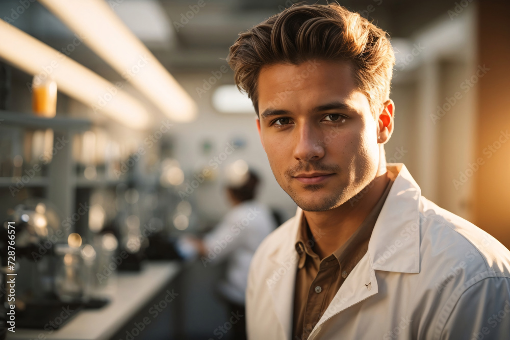 Fototapeta premium A young man working in a laboratory.