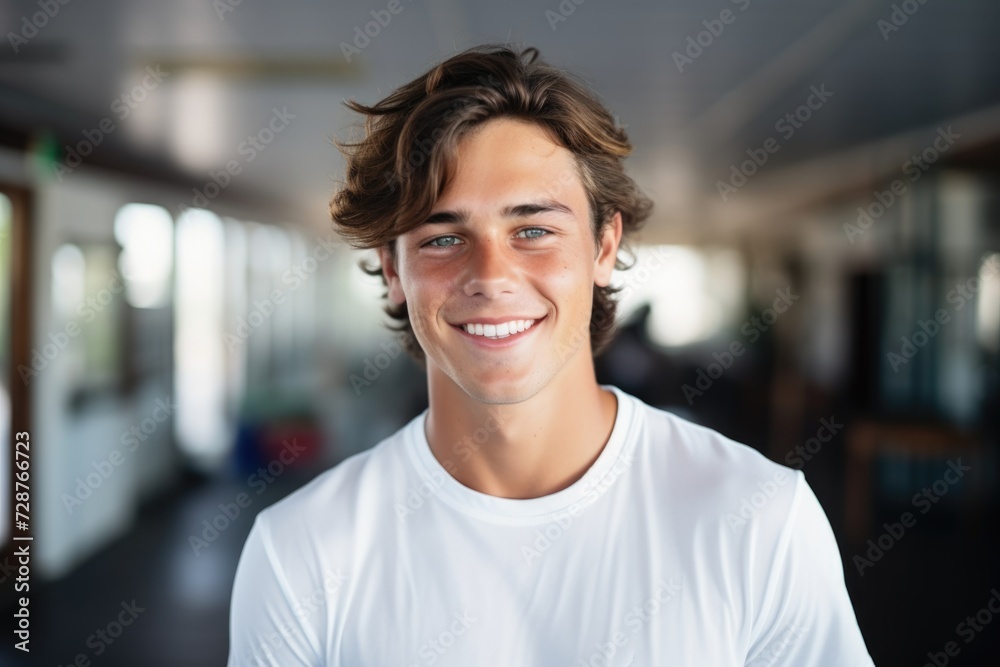 Smiling portrait of a teenage male student during gym class