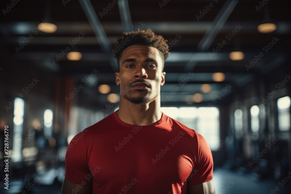 Fototapeta premium Confident young black male athlete standing in a gym