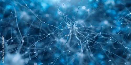 Abstract neural connections, with intricate networks of lines and nodes in shades of blue and gray, symbolizing the complexity of the human brain