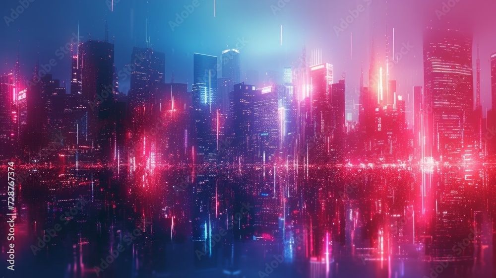 An abstract neon cityscape, capturing the essence of futuristic urbanization