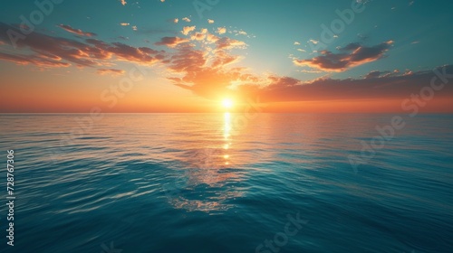 A tranquil seascape with a setting sun, evoking the calmness of love's embrace © olegganko