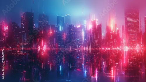 An abstract neon cityscape, capturing the essence of futuristic urbanization © olegganko