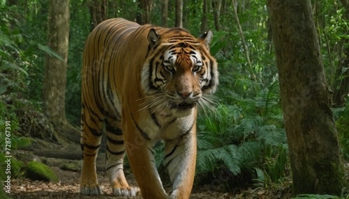 Majestic tiger roaming through the lush forest
