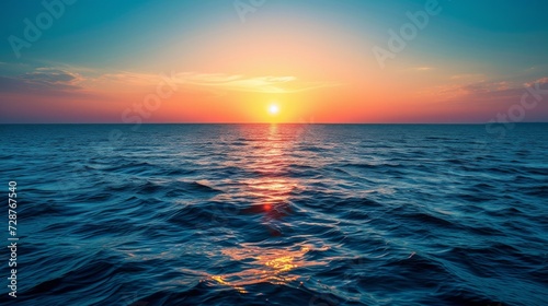 A tranquil seascape with a setting sun, evoking the calmness of love's embrace © olegganko