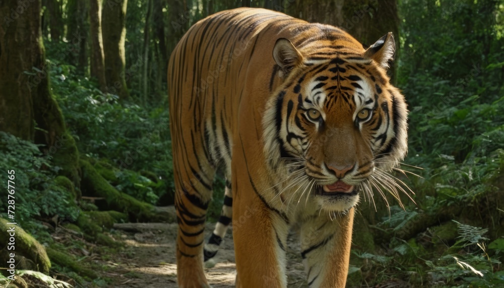 Fototapeta premium Majestic tiger roaming through the lush forest