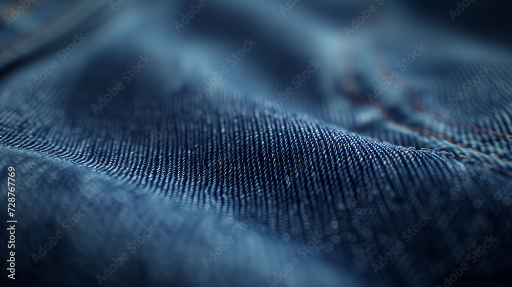 Close-up texture of dark blue denim fabric with visible weave details. - obrazy, fototapety, plakaty 