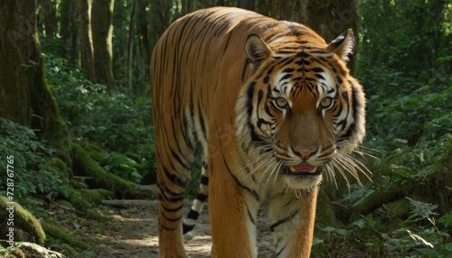 Majestic tiger roaming through the lush forest