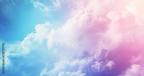 Pastel colored sky with fluffy clouds  ideal for background or wallpaper.