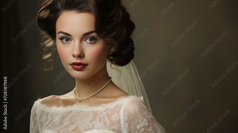 A vintage-inspired portrait of the bride, exuding classic beauty and timeless sophistication