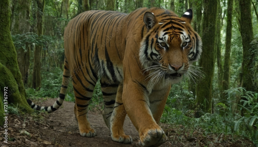 Obraz premium Majestic tiger roaming through the lush forest