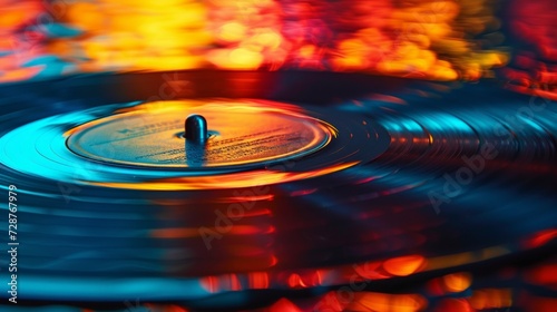An abstract record spinning in a sea of vibrant colors, producing audible art