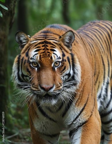 Majestic tiger roaming through the lush forest