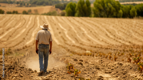 A farmer in Spain struggles with sun-scorched crops in the midst of a prolonged heatwave photo