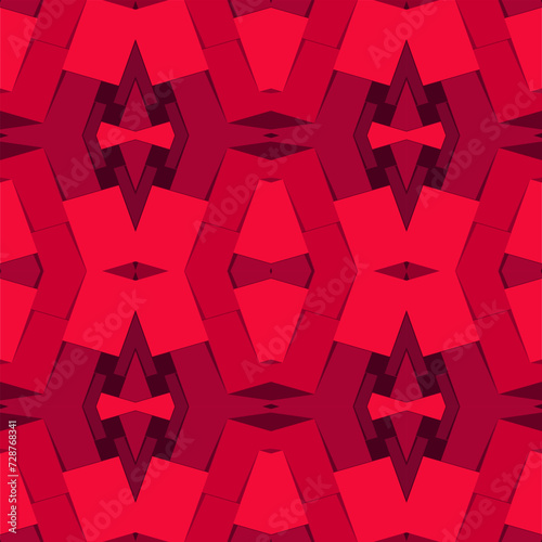 Seamless geometric pattern with origami effect. Red palette. Vector illustration