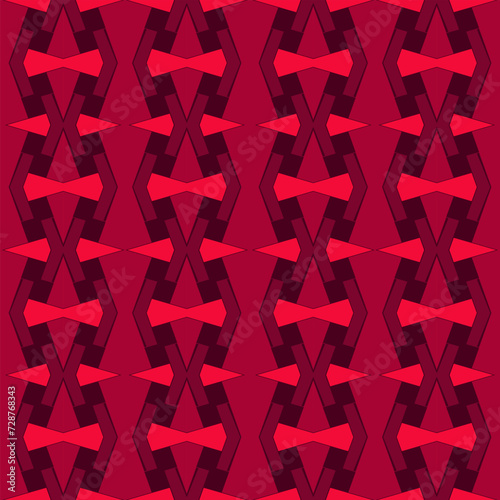 Seamless isometric pattern with origami effect and sharp corner elements. Red palette. Vector illustration