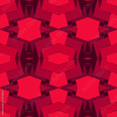 Seamless pattern with geometric ornament in origami style. Red palette. Vector illustration