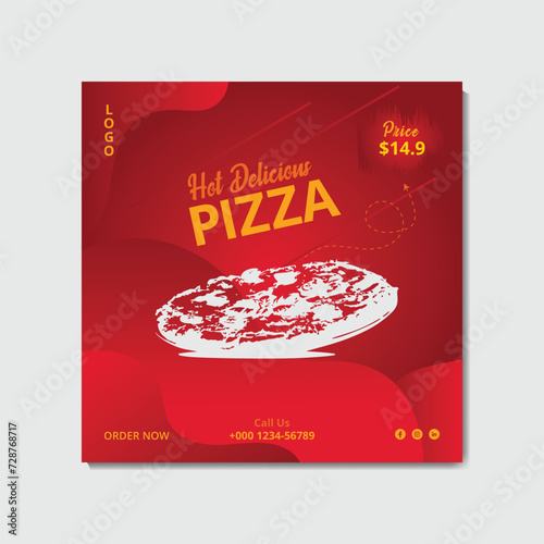 fast food social media post design, pizza, chees burger, delicious