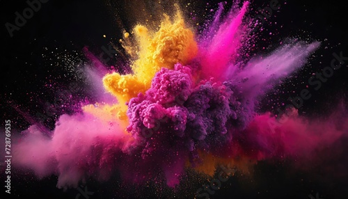 Colorful Holly Powder Explosion on Black Background