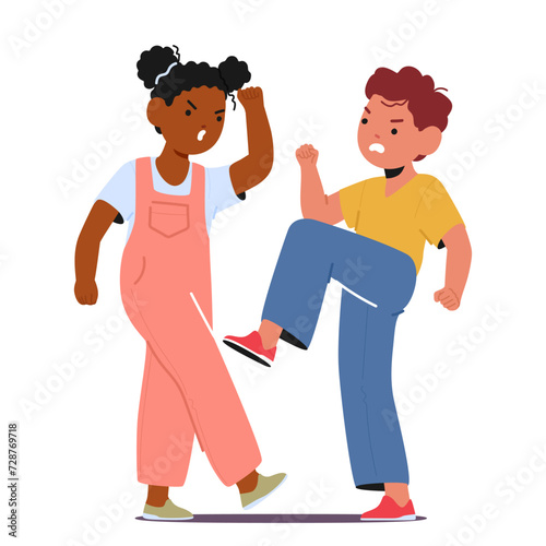 Furious Boy And Girl Clash, Hurling Heated Words And Exchanging Fiery Glares. Their Quarrel Escalates Into Fierce Battle
