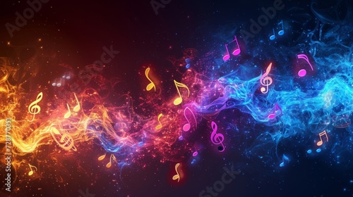 Vibrant musical notes dancing in an electrifying display of sound and color photo