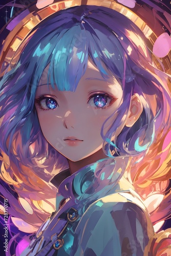 Iridescent color anime portrait, Fantasy Anime Girl, Iridescent Anime Girl, Iridescent Anime Character, Cute Anime, AI Generative