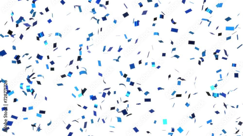 A mesmerizing animation of blue confetti falling over a white background.