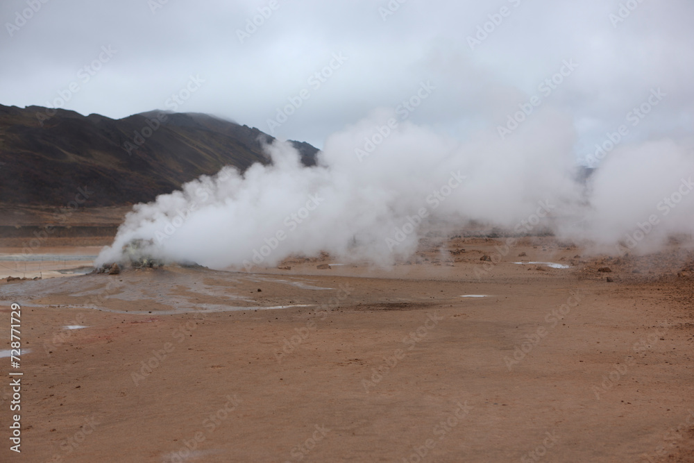 Iceland geothermal area Hveragerdi on a cloudy summer day. Iceland geothermal area Hveragerdi on a cloudy summer day.