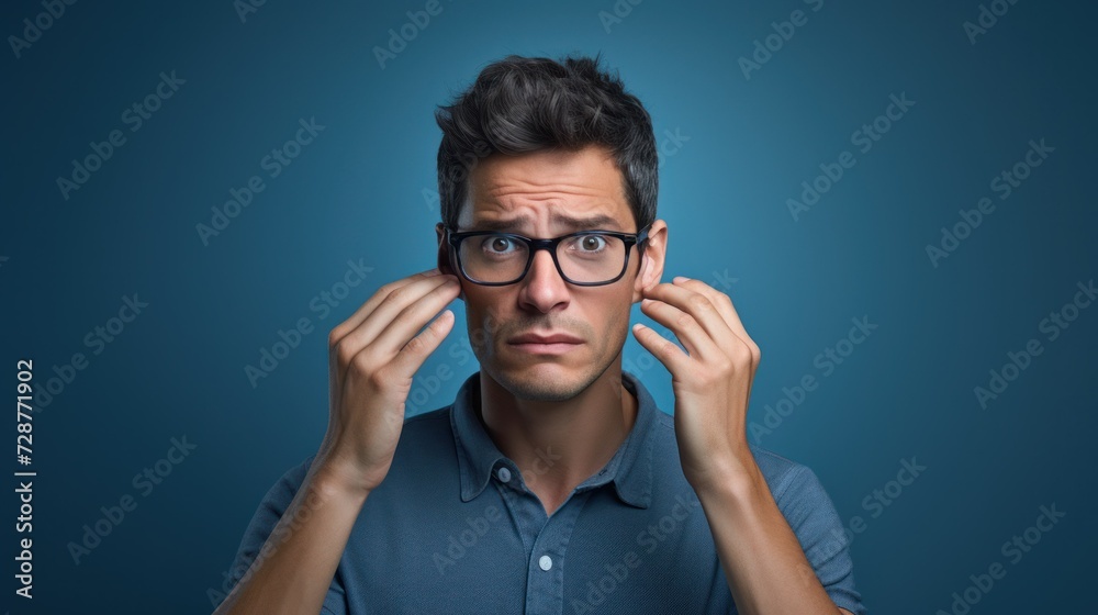 Scared man, hand on face