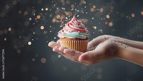 Hand Holding Cupcake With Sprinkles