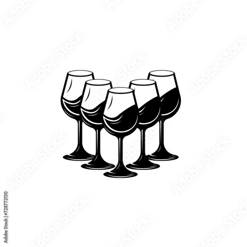 Glass of wine, Vector illustration, black and white, wine glasses on a white background