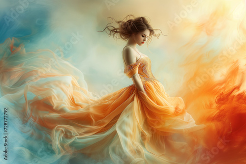 Wallpaper Mural Dreamy woman in orange dress Torontodigital.ca