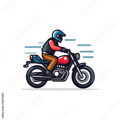 Motorcycle with Rider,simple,minimalism,flat color,vector illustration,thick outlined,white background