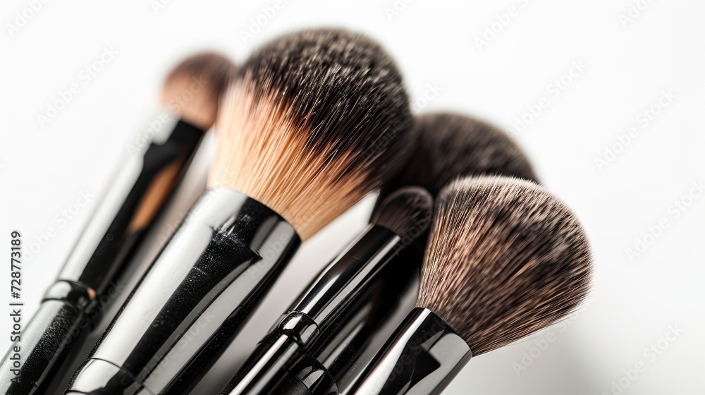 diverse collection of makeup brushes in various styles, isolated over a clean white background. diverse collection of makeup brushes in various styles, isolated over a clean white background.