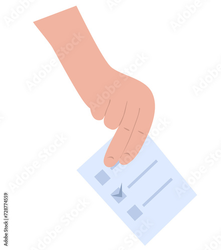 Hand hold bulletin. Vote png. Election concept