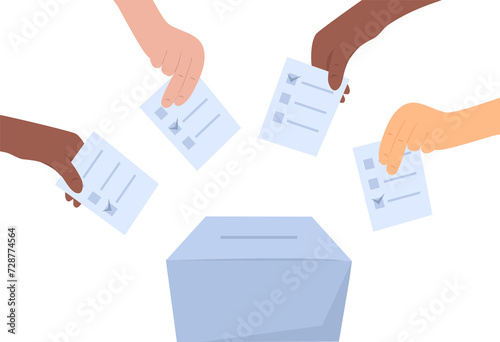 Hands hold bulletin. Votes vector. Election concept. Community choice 
