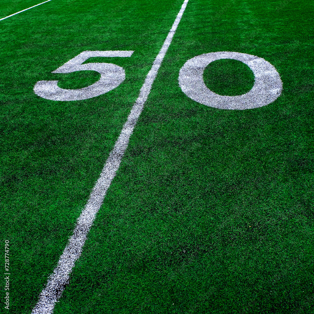 Football Field Green Yard Markers to Goal Line Touchdown Endzone Game Competition Football Field Green Yard Markers to Goal Line Touchdown Endzone Game Competition