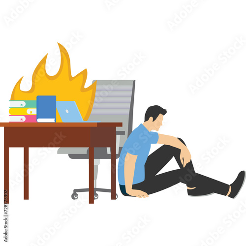 Burning syndromes. low work efficiency. emotional exhaustion This is the result of excessive work stress. Lack of motivation to work leads to depression. employees sitting under the table. vector.