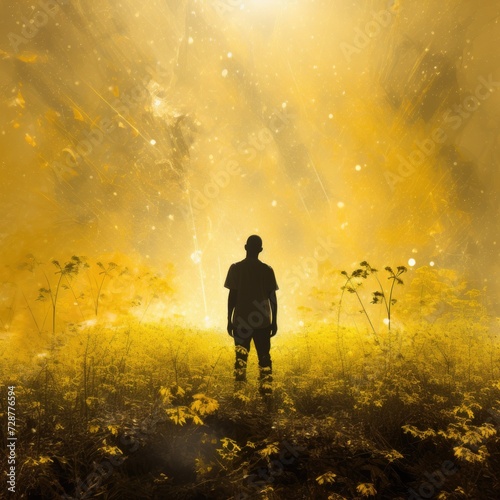man is standing in a field of yellow flowers © Alexei
